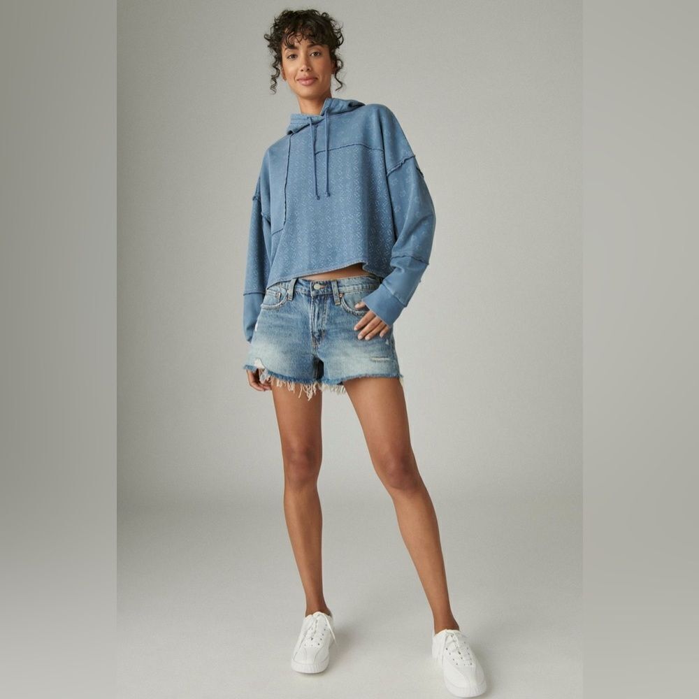 Lucky Brand Patchwork Batwing Crop Hoodie - Picture 4 of 14